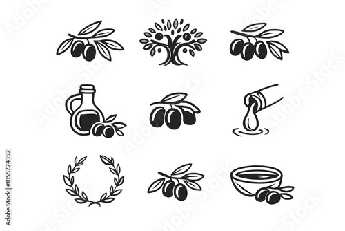 Olive icons set on a dark background