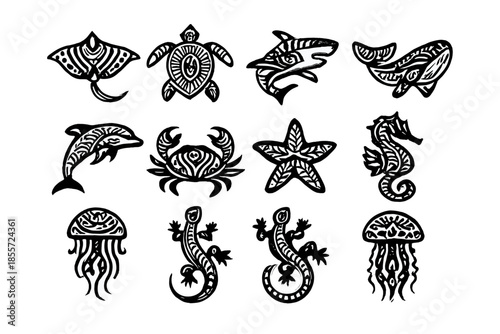 Tribal Ocean Life Silhouettes