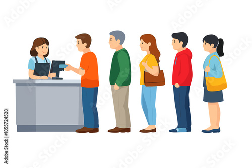 People in line at a checkout counter