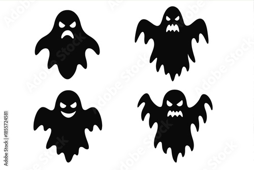 Four Black Ghosts on White Background