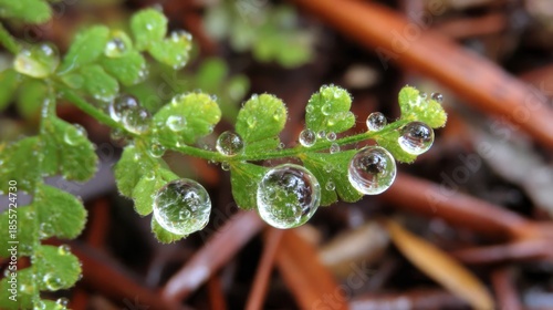 Tiny Water Droplets Clinging to Vibrant Green Fern Fronds in a Natural Setting
