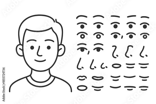 Male Character Face Parts and Expressions