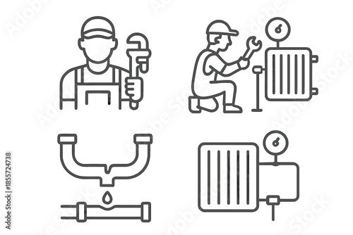 Plumber icons set on a dark background