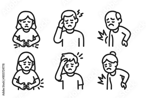 Set of Icons Representing Pain and Illness