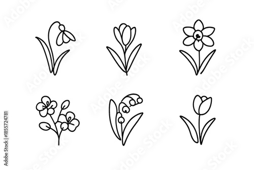 Six Simple Flower Icons on a Gradient Background