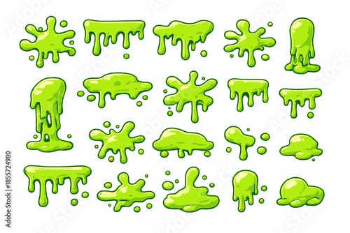 Green slime blobs and drips isolated on a gradient background