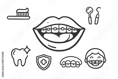 Dental health and orthodontics icons