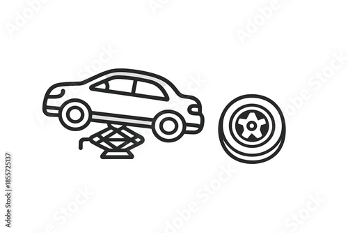 Car with jack and spare tire icon