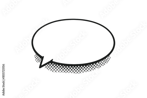 3D render of an empty black oval speech bubble with a patterned tail
