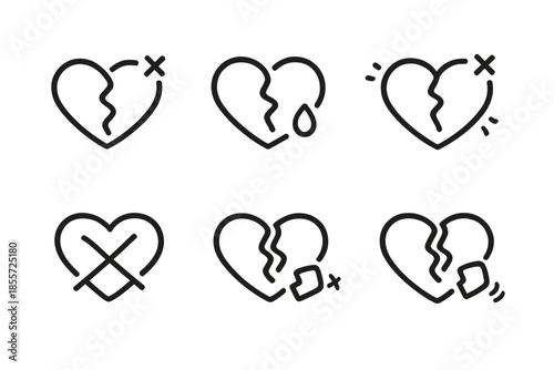 Broken Heart Icons Set