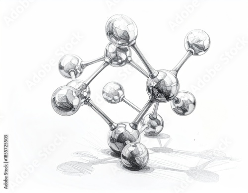 Detailed pencil drawing of a shiny, spherical atomic structure