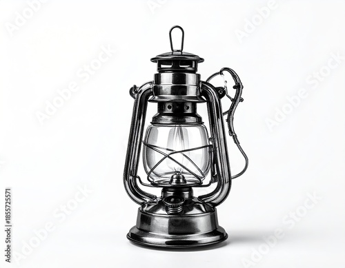 Polished, vintage oil lamp with clear glass and metallic finish