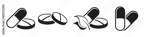 medical pills sign icons set black on a white background 