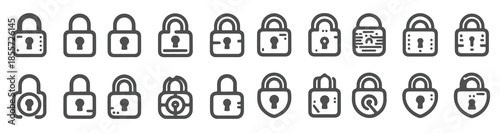 minimalist lock icon collection line art logo set 