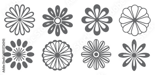 nine gray scale floral designs set simple flower silhouettes