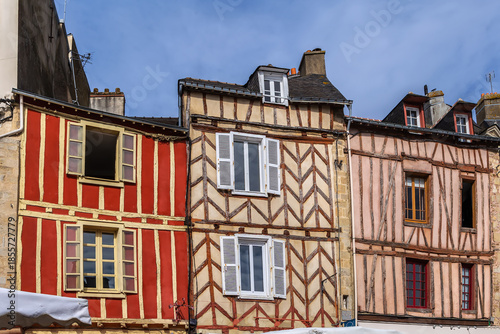 Street with historical half-timbered house in Vannes, France