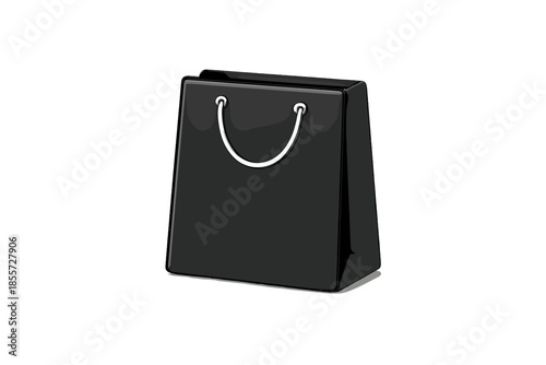 Black shopping bag with silver handle on a gray background