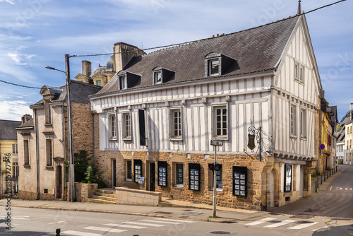 Street with historical half-timbered house in Vannes, France
