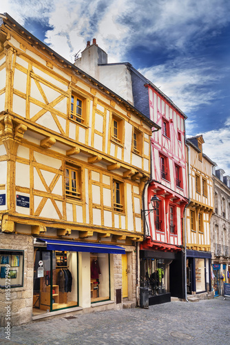 Street with historical half-timbered house in Vannes, France