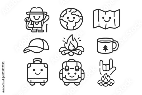 Cute Camping and Travel Icons