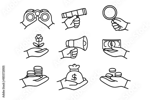 Business growth and investment icons set