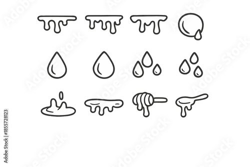 Collection of dripping liquid icons on grey background