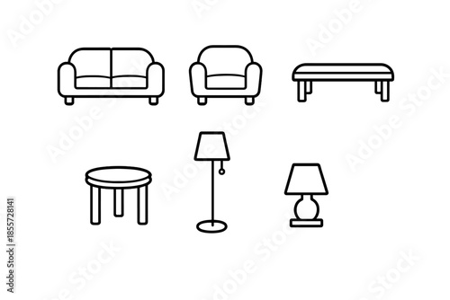 Furniture Icons on Gray Background