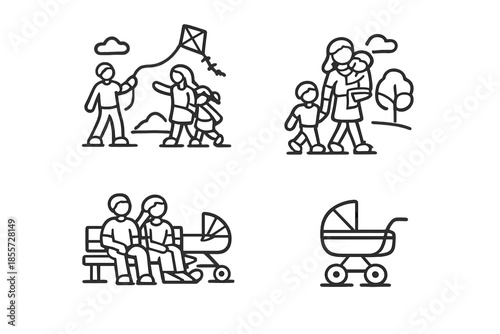 Family Icons - Park Activities and Stroller