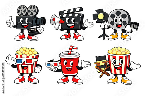 Cartoon Movie Characters with Popcorn and 3D Glasses