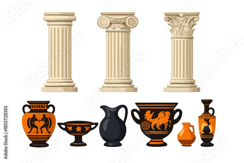 Ancient Greek Columns and Pottery