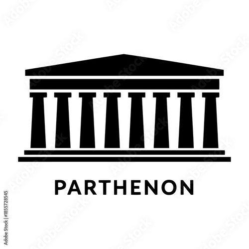 Minimalist black and white vector icon of the ancient Greek Parthenon temple with text label.