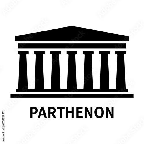 Minimalist black and white vector icon of the ancient Greek Parthenon temple for history travel.