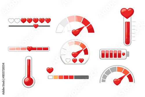 Collection of glowing heart-themed gauges and indicators