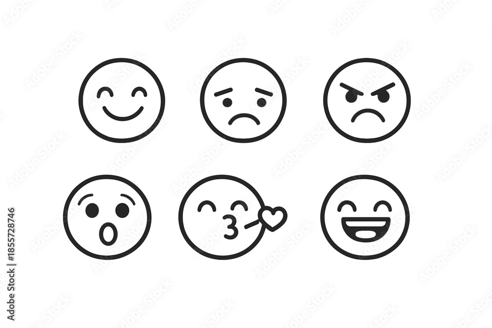 Fototapeta premium Set of six different emoji faces on a grey background