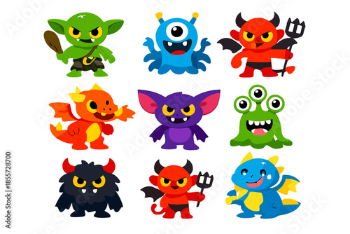 Cute cartoon monsters in a grid layout