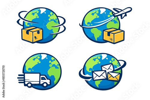 Global shipping and delivery icons set