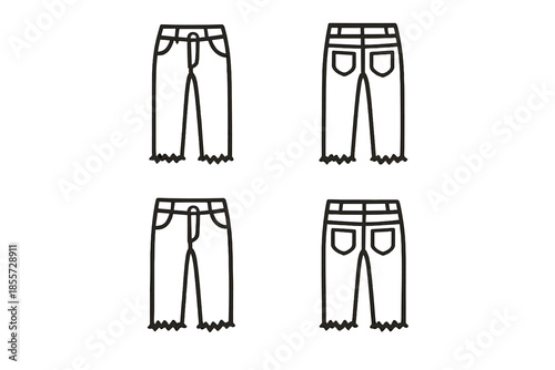 Four pair of jeans on a yellow background