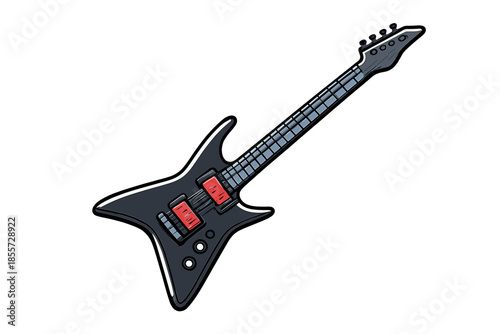 Black Electric Guitar with Red Pickups on Dark Grey Background