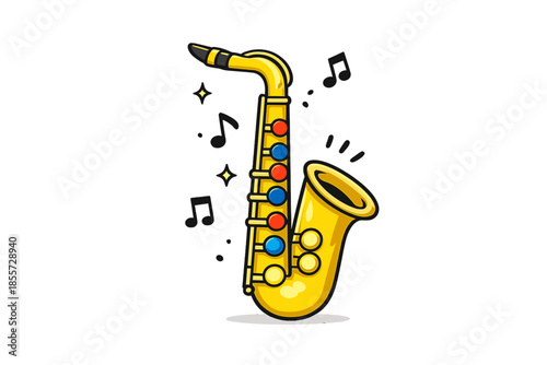 Cartoon Saxophone with Music Notes