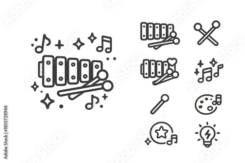 Music and creativity icons on a dark background