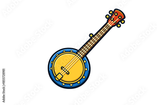 Cartoon Banjo Icon on Gray Background