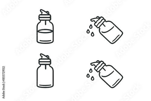 Four icons of squeeze bottles on a yellow background