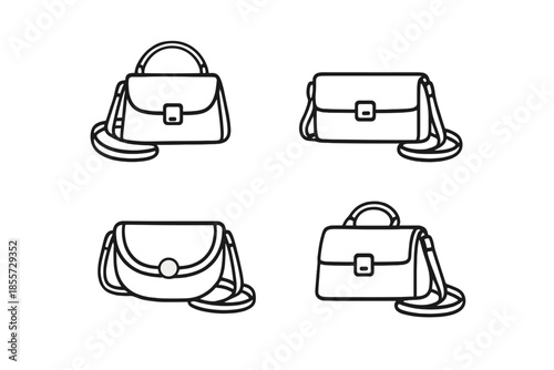 Four outline icons of handbags on a gradient background