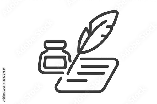 Feather Quill, Inkwell, and Paper Icon