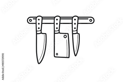 Three knives on a magnetic strip