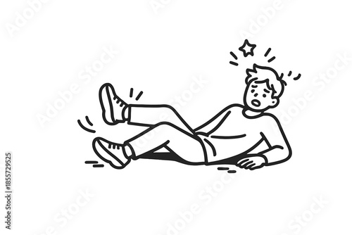 Person falling down with stars around head