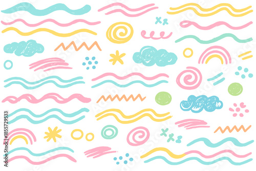 Whimsical Pastel Background with Hand-Drawn Elements