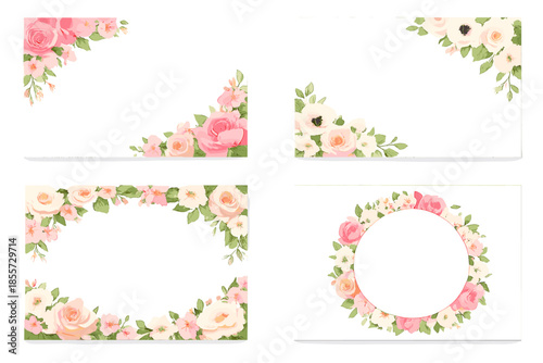Floral Borders and Wreath with Roses and Anemones