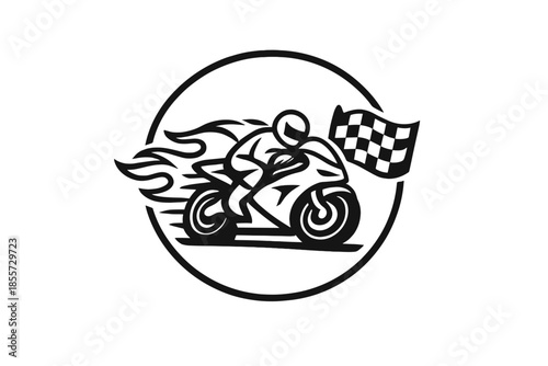 Motorcycle racing logo with checkered flag