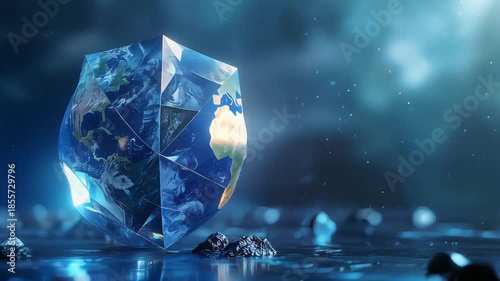 Protecting Our World: Earth Globe Encased in a Geometric Crystal Shield